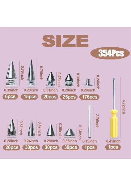 354 Pcs Punk Spike ve Studs Kit 8 Boyutlu Koni Sivri Deri ve Punk Tarzı Kıyafetler Için Metal Ağaç Ani Çiviler (Yurt Dışından) modelleri