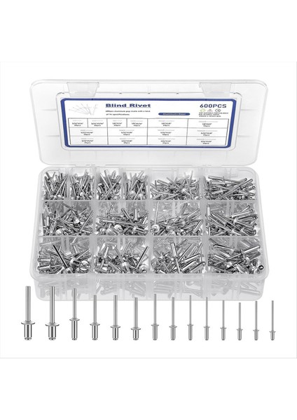 600 Pcs 14 Boyut Pop Perçinleri Çiftlik Kiti Alüminyum Perçinler (3/32 Inç 1/8 Inç 5/32 Inç 3/16 Inç) Çeşitli Perçinler (Yurt Dışından)