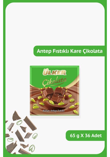 Antep Fıstıklı Sütlü Kare Çikolata - 65 gram - 36 Adet
