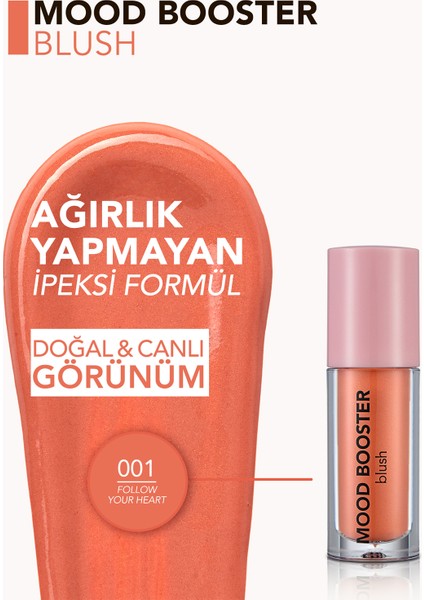 Mood Booster Doğal Görünüm Veren Yoğun Pigmentli Likit Allık (001 Follow Your Heart) 8682536043700 indirimleri