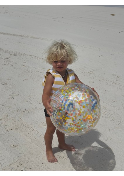 3D Şişme Plaj Topu Mavi Çizgili Parıltılı Tasarım 1 Parça 3 Yaş ve Üzeri İçin