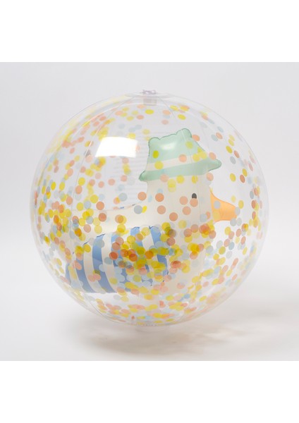 3D Şişme Plaj Topu Mavi Çizgili Parıltılı Tasarım 1 Parça 3 Yaş ve Üzeri İçin