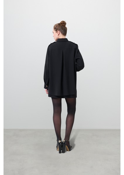 Apoletli Fermuarlı Gömlek Siyah K2516036_001