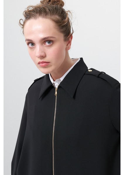 Apoletli Fermuarlı Gömlek Siyah K2516036_001