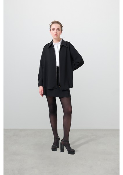 Apoletli Fermuarlı Gömlek Siyah K2516036_001