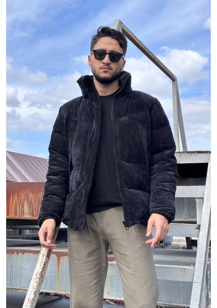 Çıkarılabilir Kapüşonlu, Kadife Kumaş, Dik Yaka, Soğuğa Karşı Dayanıklı, Şişme Mont 2484