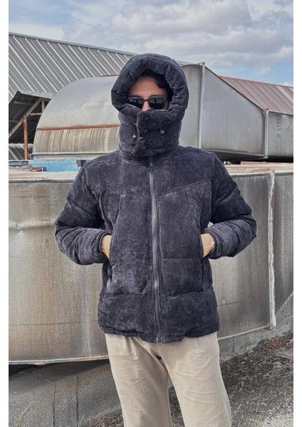 Çıkarılabilir Kapüşonlu, Kadife Kumaş, Dik Yaka, Soğuğa Karşı Dayanıklı, Şişme Mont 2484
