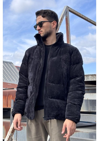 Çıkarılabilir Kapüşonlu, Kadife Kumaş, Dik Yaka, Soğuğa Karşı Dayanıklı, Şişme Mont 2484