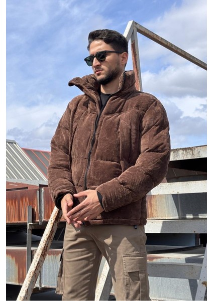 Çıkarılabilir Kapüşonlu, Kadife Kumaş, Dik Yaka, Soğuğa Karşı Dayanıklı, Şişme Mont 2484