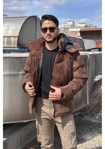 Çıkarılabilir Kapüşonlu, Kadife Kumaş, Dik Yaka, Soğuğa Karşı Dayanıklı, Şişme Mont 2484