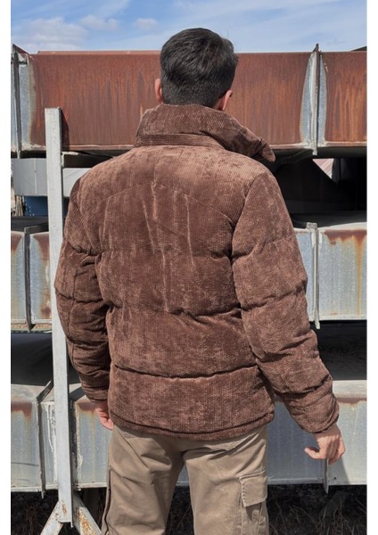 Çıkarılabilir Kapüşonlu, Kadife Kumaş, Dik Yaka, Soğuğa Karşı Dayanıklı, Şişme Mont 2484