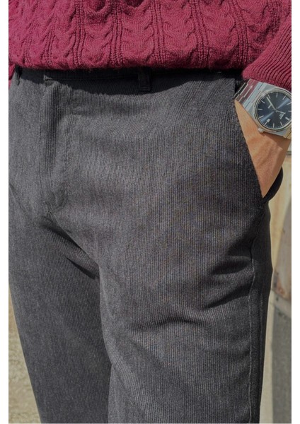 Erkek, Bel Lastikli, Dokuma Kadife, Regular-Fit, Old Money Culture, Pantolon 305