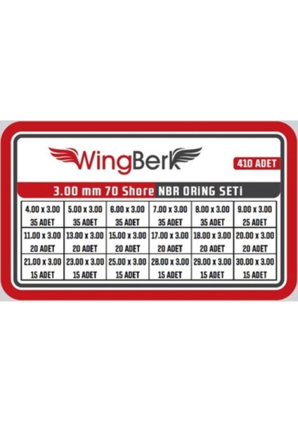 Wingberk 3.00MM Kalınlık Oring Seti modelleri