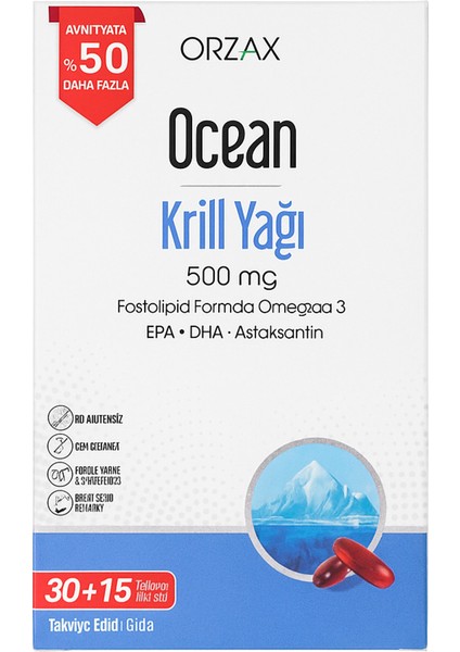 Ocean Krill Oil 500 Mg 45 Kapsül - %50 Daha Fazla