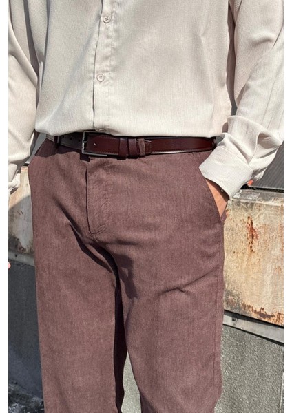 Erkek, Bel Lastikli, Dokuma Kadife, Regular-Fit, Old Money Culture, Pantolon 305