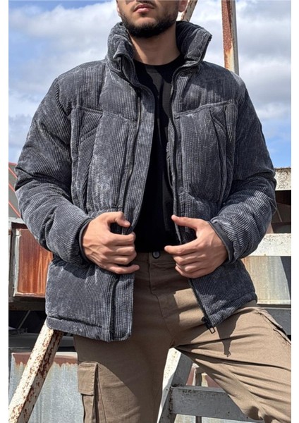 Çıkarılabilir Kapüşonlu, Kadife Kumaş, Dik Yaka, Soğuğa Karşı Dayanıklı, Şişme Mont 2484