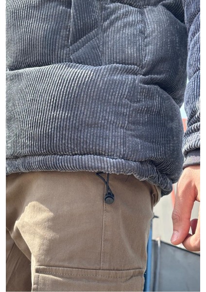 Çıkarılabilir Kapüşonlu, Kadife Kumaş, Dik Yaka, Soğuğa Karşı Dayanıklı, Şişme Mont 2484