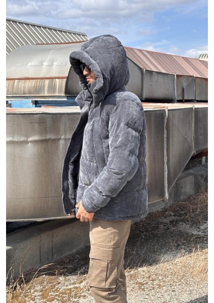 Çıkarılabilir Kapüşonlu, Kadife Kumaş, Dik Yaka, Soğuğa Karşı Dayanıklı, Şişme Mont 2484