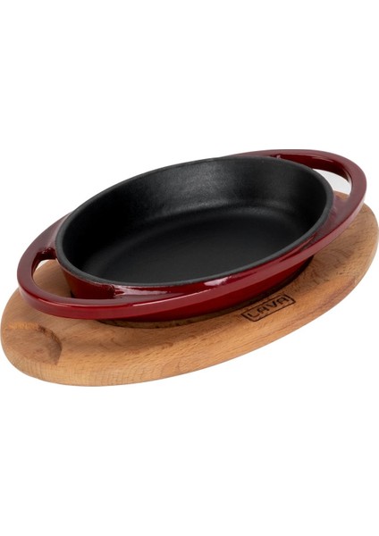 Döküm Oval Sahan Döküm Demir Yekpare Çift Kulplu Kayın Servis Ahşabı Ölçü 15X10CM.-BORDO fiyatları