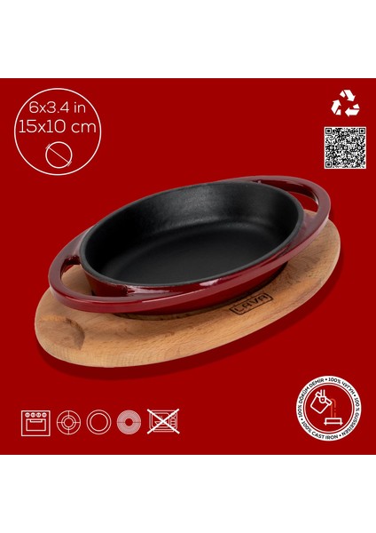 Döküm Oval Sahan Döküm Demir Yekpare Çift Kulplu Kayın Servis Ahşabı Ölçü 15X10CM.-BORDO fırsatları