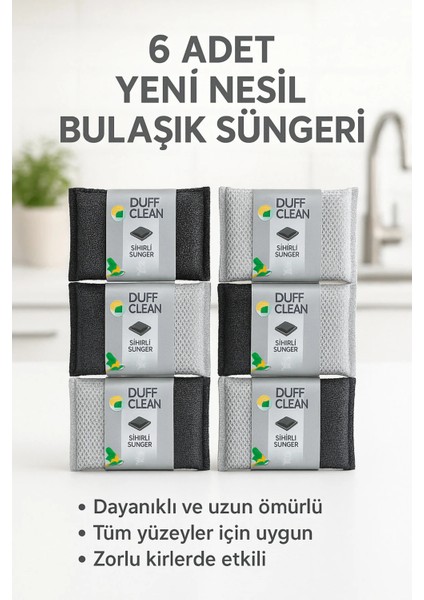 6 Ade Yeni Nesil Bulaşık Süngeri 3ADET Inox Tel BEZ*3ADET Sihirli Inox Paslanmaz Telli