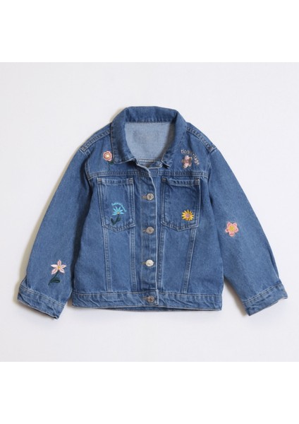 Kız Çocuk Nakışlı Kot Ceket