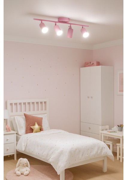 Spoti 4'lü Pembe Renk (Beyaz Işık) Modern Tasarım Salon - Mutfak - Banyo Spot Ledli Sıralı Avize modelleri