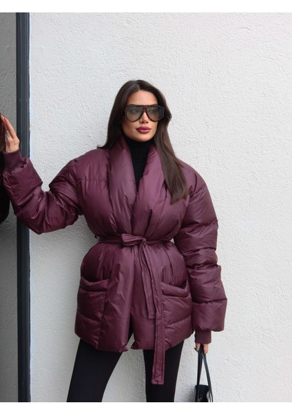 Açık Cep Ön Bağlamalı Şişme Mont