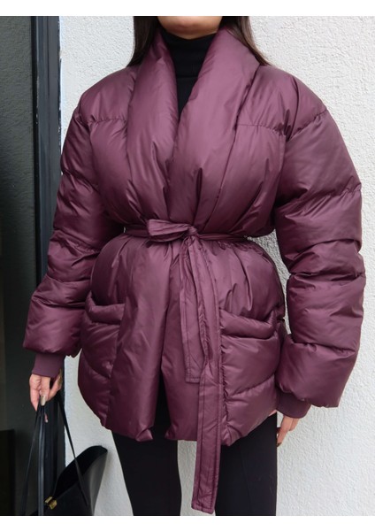 Açık Cep Ön Bağlamalı Şişme Mont modelleri