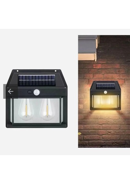 Güneş Enerjili Sensörlü Duvar Lambası – Uyumlu 2 LED – 18650 Şarjlı Batarya