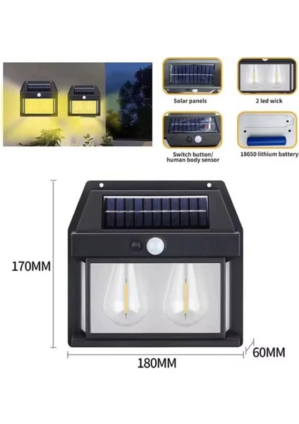 Güneş Enerjili Sensörlü Duvar Lambası – Uyumlu 2 LED – 18650 Şarjlı Batarya fiyatları