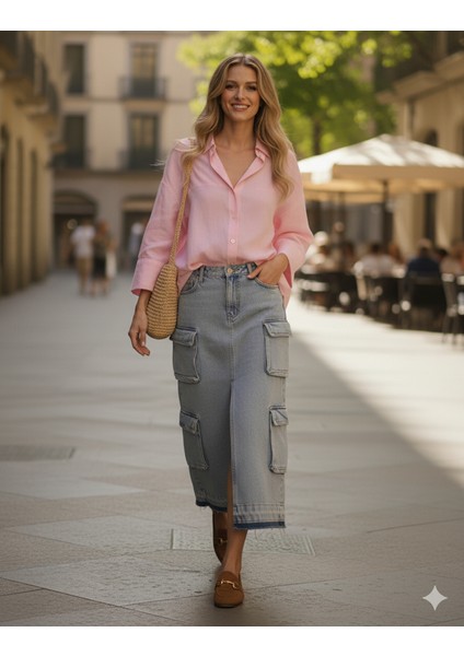 Kadın Cepli Kot Etek modelleri