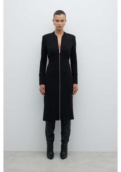 Fermuarlı Örme Midi Boy Elbise Siyah K2521002_001 indirimleri