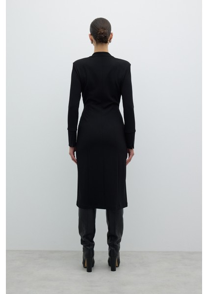 Fermuarlı Örme Midi Boy Elbise Siyah K2521002_001