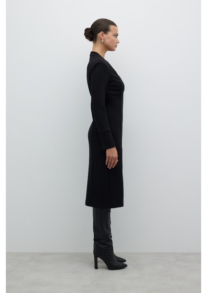 Fermuarlı Örme Midi Boy Elbise Siyah K2521002_001