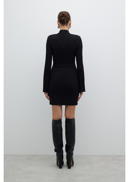 Örme Mini Elbise Siyah K2521004_001