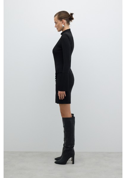 Örme Mini Elbise Siyah K2521004_001