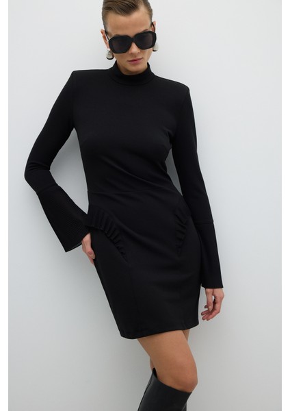 Örme Mini Elbise Siyah K2521004_001