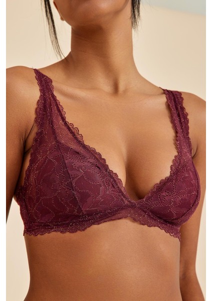 Roma Bordo Dantelli Sütyen- Bralet, Balensiz, Dolgusuz