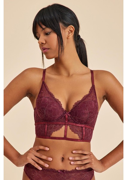 Roma Bordo Dantelli Dolgusuz Toparlayıcı Büstiyer Sütyen
