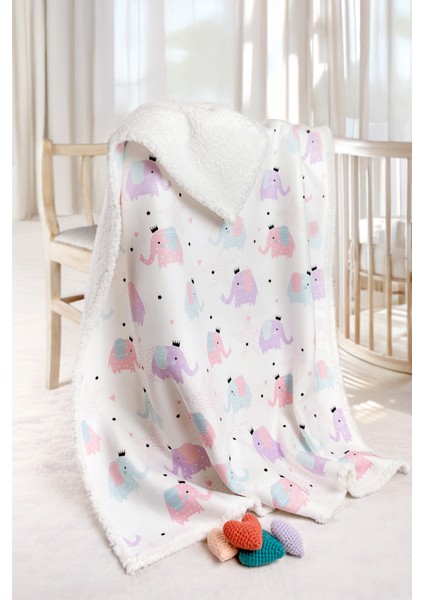 Fluffy Ultra Yumuşak Mikro Polar Unisex Bebek Battaniyesi, Hayvan Desenli, Beyaz, 80x100 cm