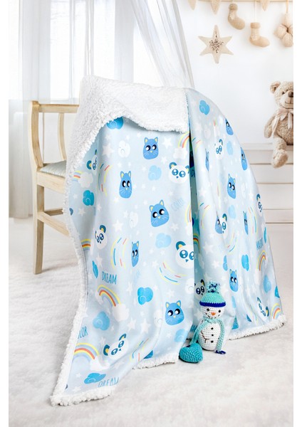 Fluffy Dream Ultra Yumuşak Mikro Polar Unisex Bebek Battaniyesi, Hayvan Desenli, Beyaz-Mavi, 80x100 cm indirimleri