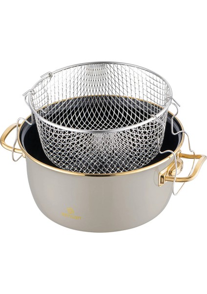 Retro Emaye Kızartma Tenceresi Bej