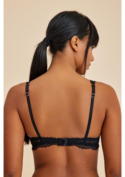 Roma Siyah Dantelli Sütyen- Bralet, Balensiz, Dolgusuz