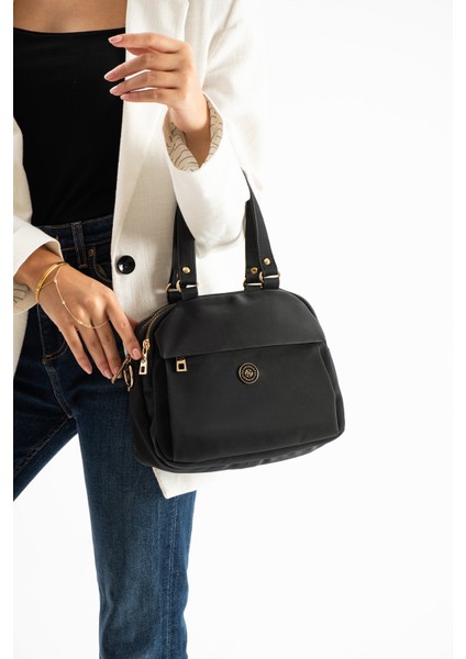 Kadın Siyah Yumuşak Suni Deri Ayarlanabilir Çapraz Askılı Smart Casual Omuz ve El Çantası