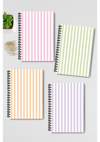 Pastel Renkler Temalı Tasarım Tel Spiralli 4'lü Hatıra, Günlük, Ajanda, Anı, Okul Defter Seti