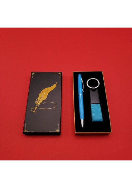 Kalem Tükenmez ve Metal Mavi Anahtarlık Set