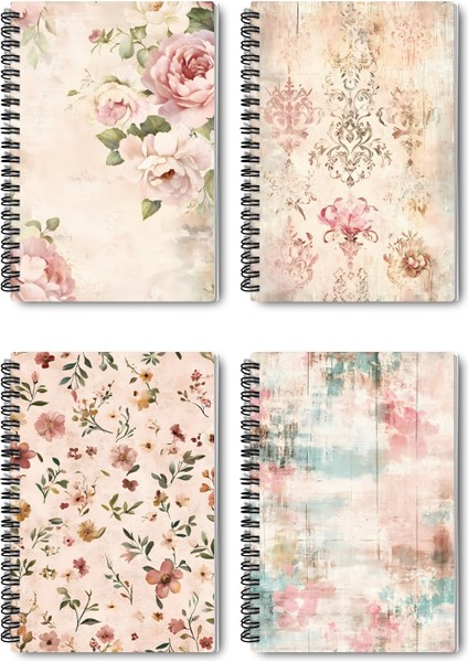 Soft Renkli Retro Temalı Tasarım Tel Spiralli 4'lü Hatıra, Günlük, Ajanda, Anı, Okul Defter Seti