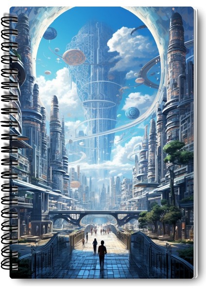 Fütüristik Şehirler Temalı Tasarım Tel Spiralli 4'lü Hatıra, Günlük, Ajanda, Anı, Okul Defter Seti fiyatları