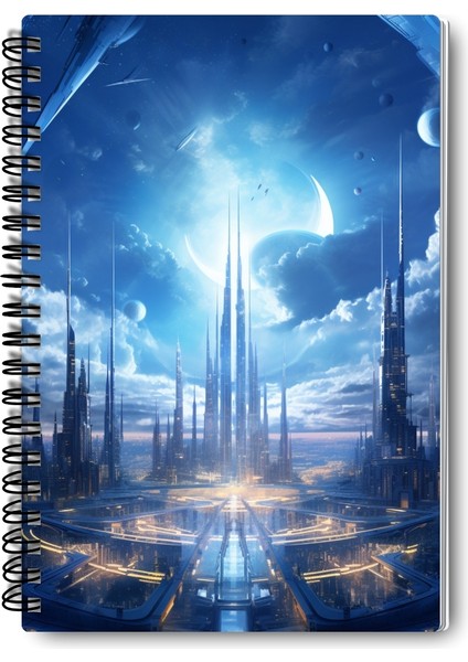 Fütüristik Şehirler Temalı Tasarım Tel Spiralli 4'lü Hatıra, Günlük, Ajanda, Anı, Okul Defter Seti indirimleri